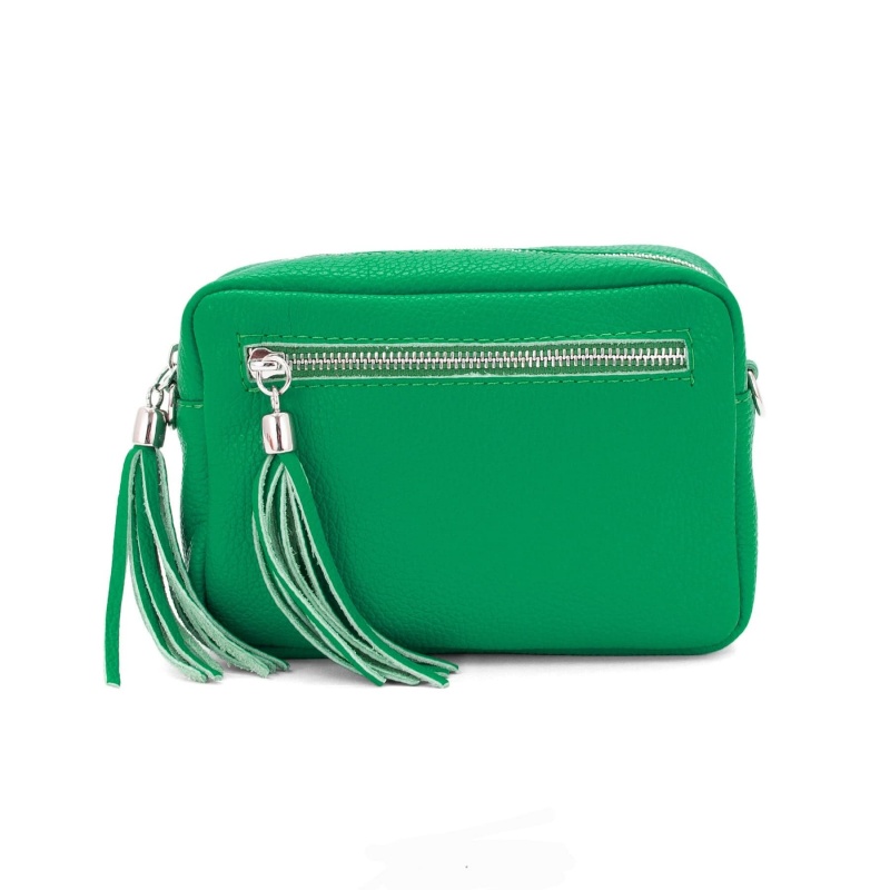 Double Tassel Leather Bag - Green (SILVER HARDWARE)